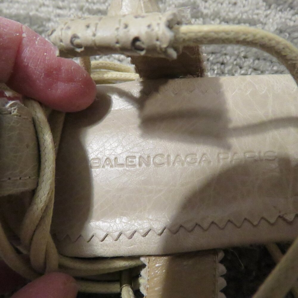 BALENCIAGA PARIS Arena Leather Gladiator Ankle Wrap Espadrilles in Praline Sz 6 - Picture 15 of 15
